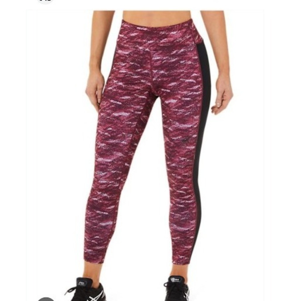 Asics Women's Medium 7/8‎ Running Tights Burgundy Print Black Pocket Leggings